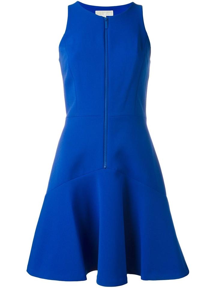 Michael Michael Kors Flared Zipped Dress, Women's, Size: 0, Blue, Polyester/spandex/elastane