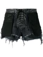 Unravel Project Reverse Lace-up Shorts - Black