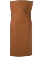 Pushbutton Overall Dress - Brown