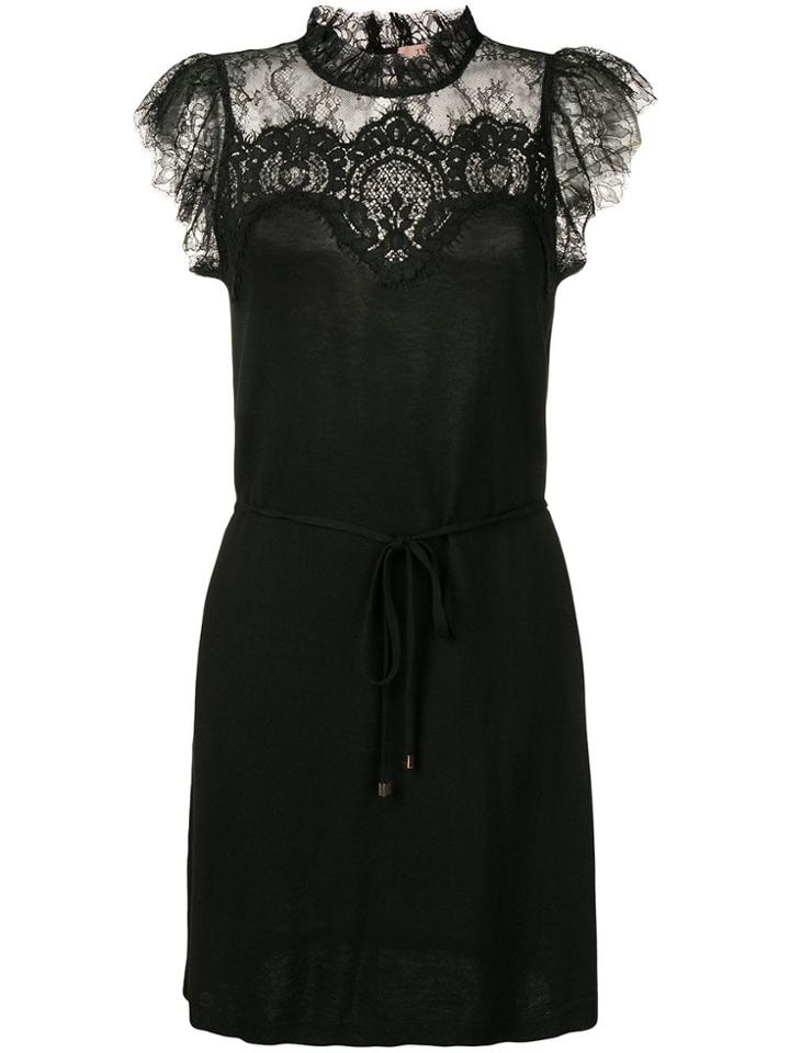 Twin-set Lace Insert High Neck Shift - Black