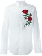 Dolce & Gabbana Rose Appliqué Shirt, Men's, Size: 41, White, Cotton/viscose/crystal/polyester