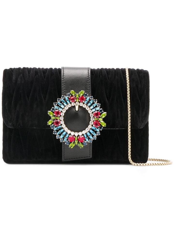 Miu Miu Embellished Buckle Quilted Bag - Black
