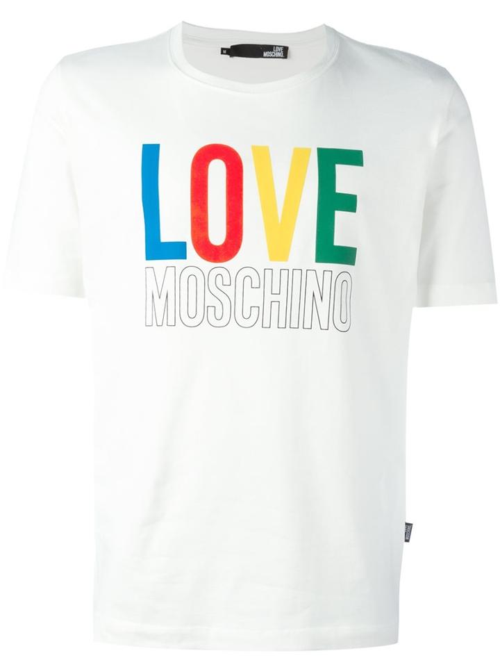 Love Moschino Logo Print T-shirt, Men's, Size: Small, White, Cotton