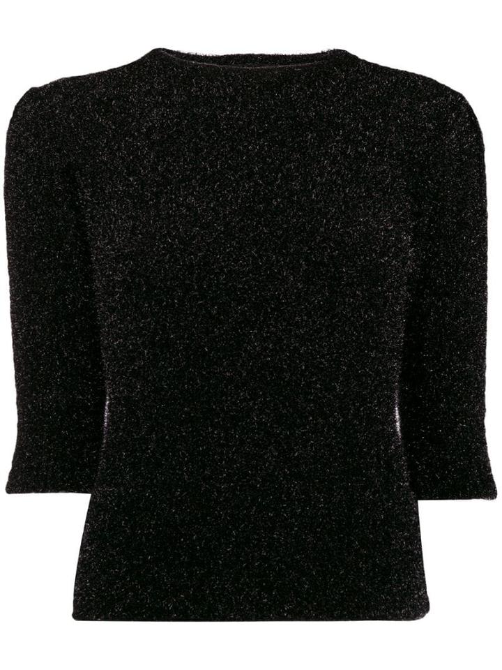 Laneus Lurex Textured Knit Top - Black