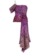 Halpern One Shoulder Draped Sequin Top - Pink