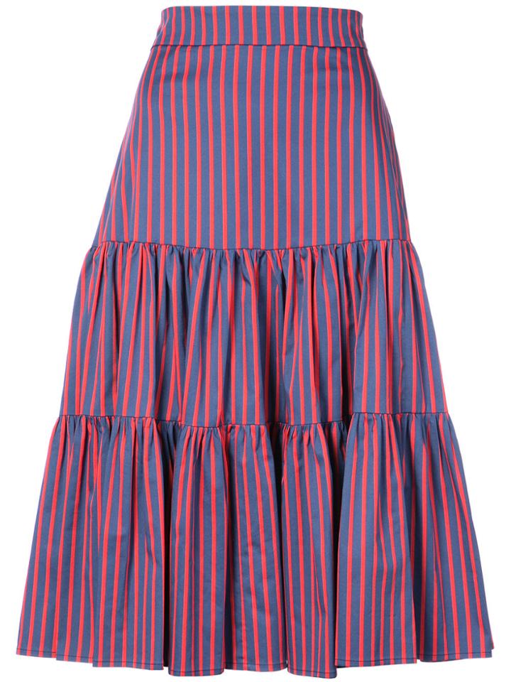 La Doublej Striped Tiered Midi Skirt - Blue