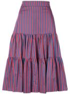 La Doublej Striped Tiered Midi Skirt - Blue