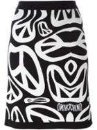 Moschino Peace Sign Intarsia Skirt, Women's, Size: 40, Black, Virgin Wool