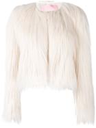 Giamba Collarless Short Coat, Women's, Size: 44, White, Nylon/polyester/cupro