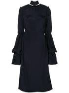 Rokh Tied Neck A-line Dress - Blue