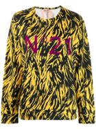 Nº21 Animal Print Logo Sweatshirt - Yellow