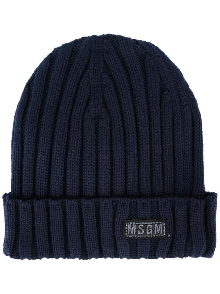 Msgm Kids Ribbed Beanie, Boy's, Blue