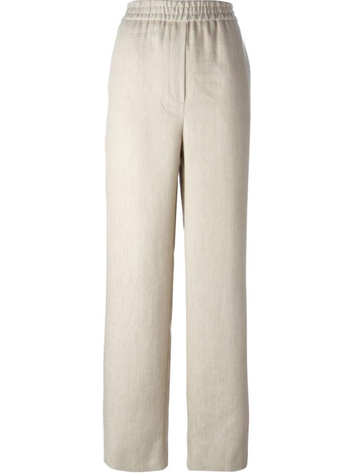 Msgm Side Stripe Palazzo Pants, Women's, Size: 40, Nude/neutrals, Linen/flax/cotton/polyester