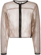 Aviù Embellished Sleeve Mesh Contrast Trim Cropped Jacket