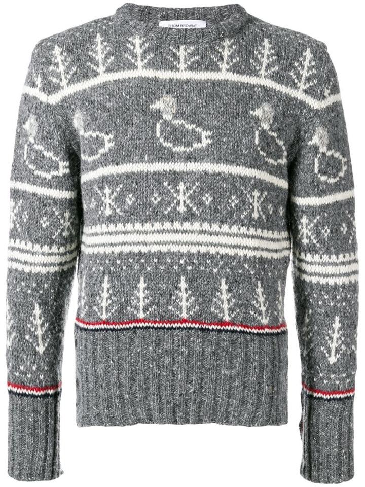 Thom Browne Rwb Stripe Duck Icon Pullover - Grey