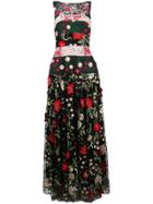 Talbot Runhof Floral Embroidered Long Dress - Black