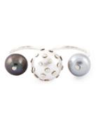 Maria Teresa Sottile Triple Pearl Studded Ring, Women's, Metallic, Silver/pearls
