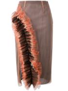 Marco De Vincenzo - Mesh Ruffle Pencil Skirt - Women - Polyester - 40, Women's, Pink/purple, Polyester