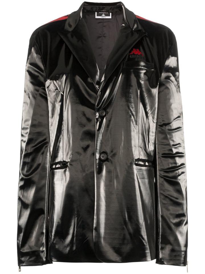 Charm's X Kappa Flame-stripe Vinyl Jacket - Black