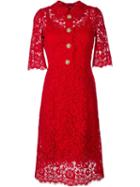 Dolce & Gabbana Floral Lace Midi Dress, Women's, Size: 44, Red, Polyamide/spandex/elastane/silk