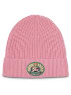 Burberry Embroidered Crest Rib Knit Wool Cashmere Beanie - Pink