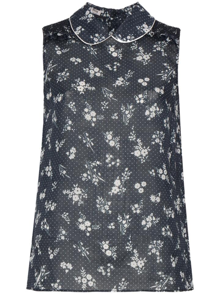 Miu Miu Sleeveless Ditsy Micro-dotted Blouse - Blue