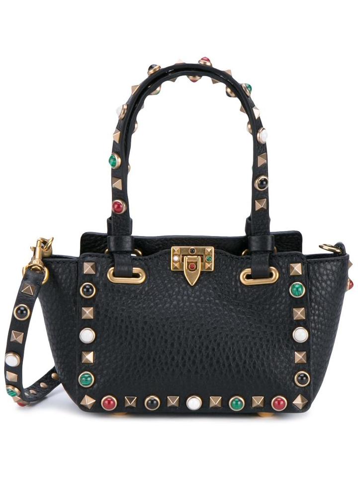 Valentino Valentino Garavani Micro 'rockstud Rolling' Tote, Women's, Black, Leather/suede/metal