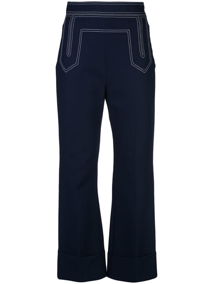 Khaite Stitch Detail Flared Trousers - Blue