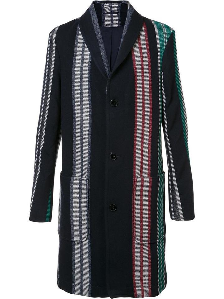 Carven Striped Coat, Men's, Size: 50, Blue, Cotton/polyamide/viscose/wool