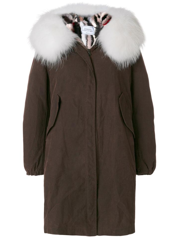 Forte Couture Fur Trim Parka - Brown