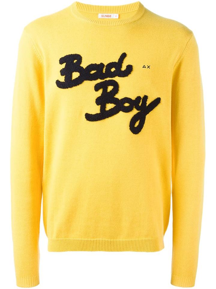 Sun 68 Bad Boy Patch Sweater, Size: Medium, Yellow/orange, Cotton/wool