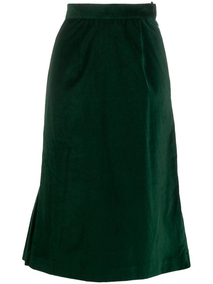 Batsheva Velvet Flared Midi Skirt - Green