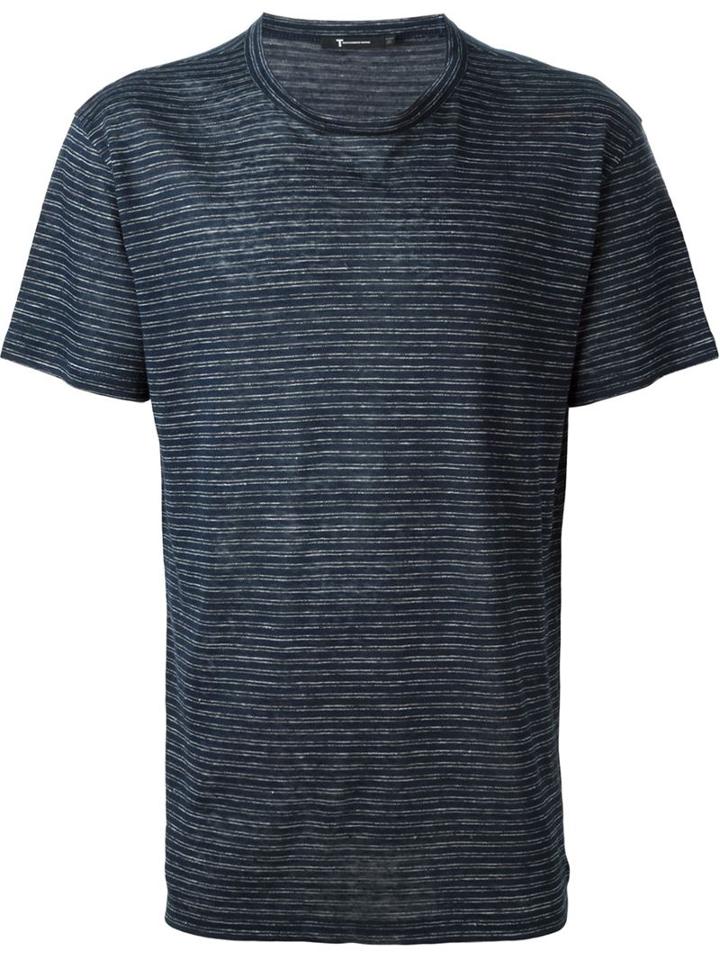 T By Alexander Wang Striped T-shirt, Men's, Size: L, Blue, Linen/flax