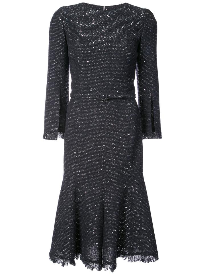 Oscar De La Renta Sequined Fluted Midi Dress - Black