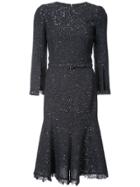 Oscar De La Renta Sequined Fluted Midi Dress - Black