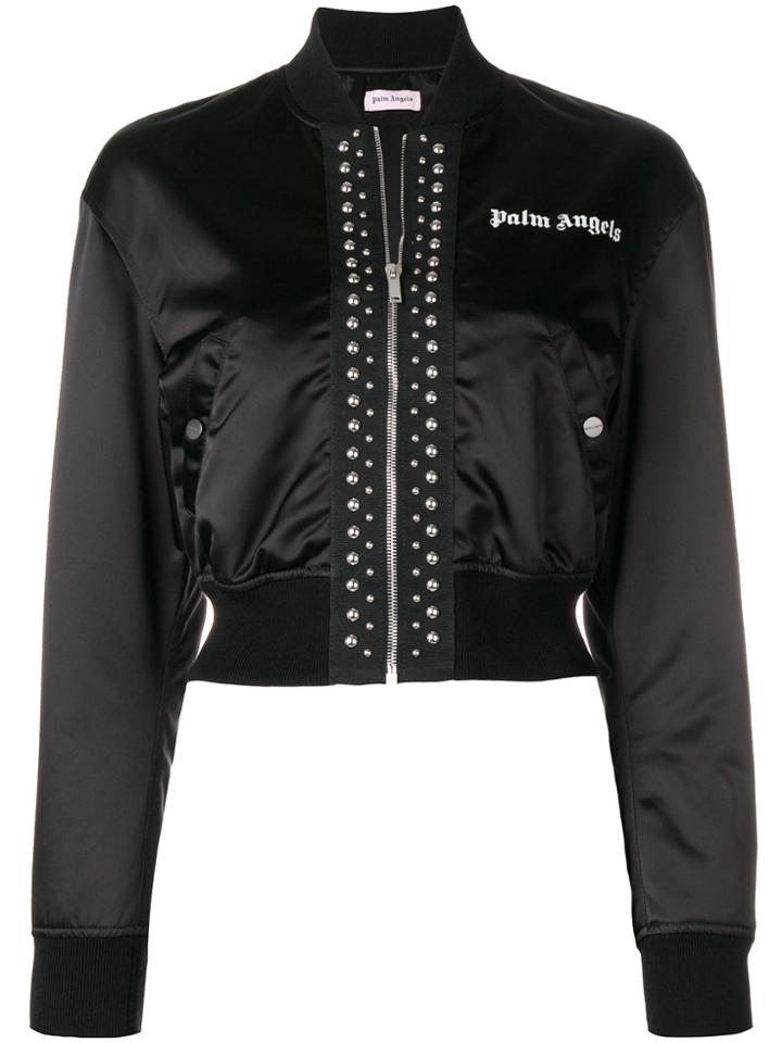 Palm Angels Cropped Satin Bomber Jacket - Black