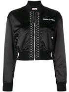 Palm Angels Cropped Satin Bomber Jacket - Black