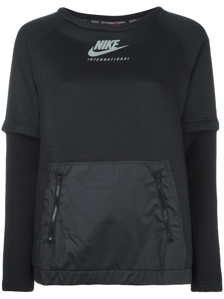 Nike Nike International Round Neck Sweatshirt, Women's, Size: Medium, Black, Cotton/polyester