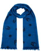 Lucien Pellat Finet Houndstooth Skull Scarf, Women's, Blue, Cashmere