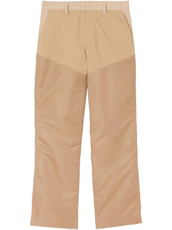 Burberry Nylon Panel Cotton Blend Wide-leg Trousers - Neutrals