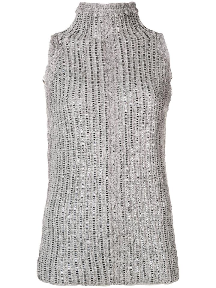 Ermanno Scervino Embellished Turtleneck Tank - Grey