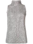 Ermanno Scervino Embellished Turtleneck Tank - Grey