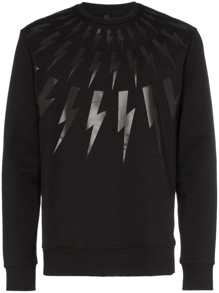 Neil Barrett Lightning Bolt Print Cotton Sweatshirt - Black