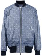 Sacai Aloha Printed Bomber Jacket, Men's, Size: 2, Blue, Cotton/cupro