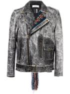 Facetasm Contrast Collar Biker Jacket, Men's, Size: Iv, Grey, Calf Leather/polyester