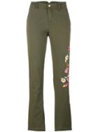 History Repeats Floral Embroidery Trousers, Size: 44, Green, Cotton/spandex/elastane