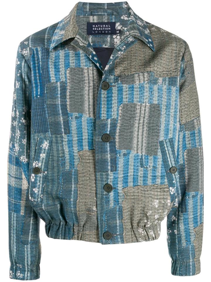 Natural Selection Patchwork Print Shirt Jacket - Blue