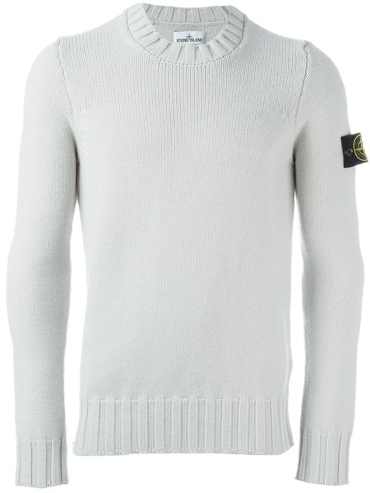 Stone Island Logo Patch Jumper, Men's, Size: Large, Grey, Polyester/wool