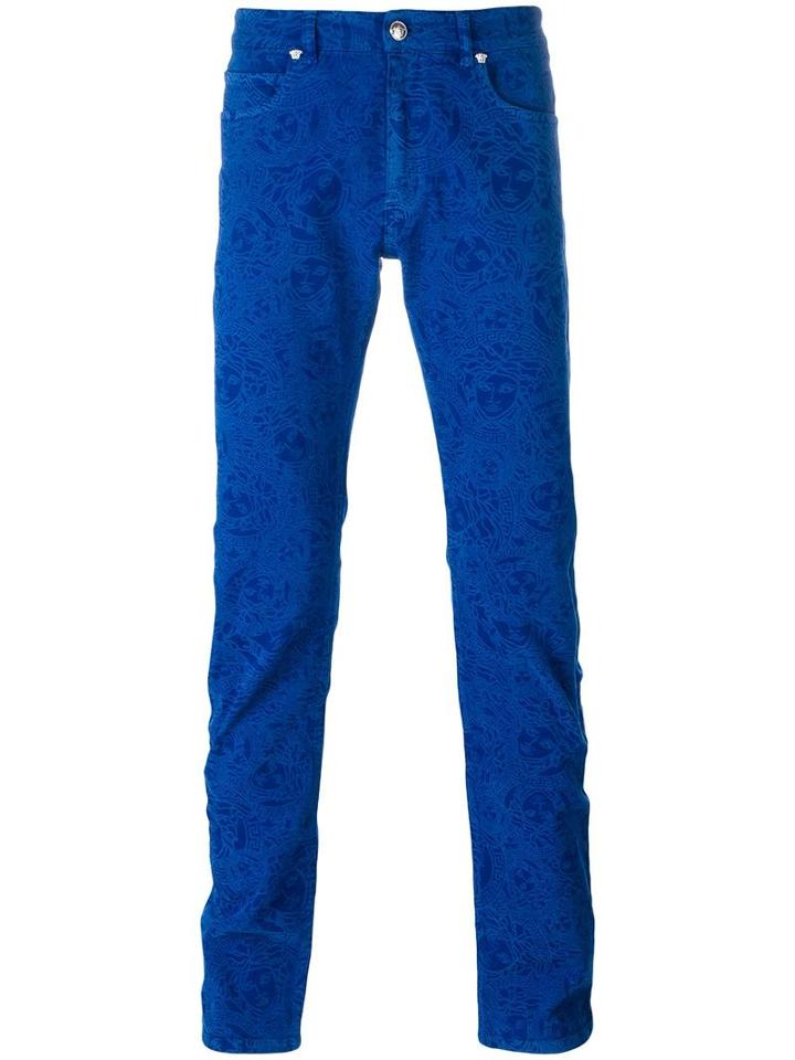 Versace Baroque Pattern Slim Jeans, Men's, Size: 29, Blue, Cotton/spandex/elastane