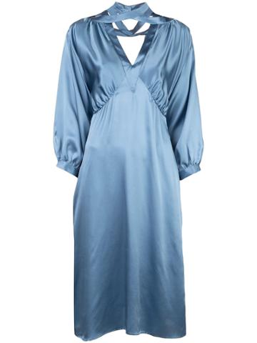 Fete Imperiale Crossover V-neck Silk Dress - Blue